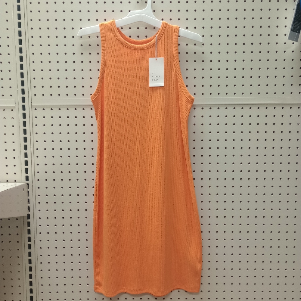 New with Tags! A New Day Orange Ribbed Tank Dress   Size Small